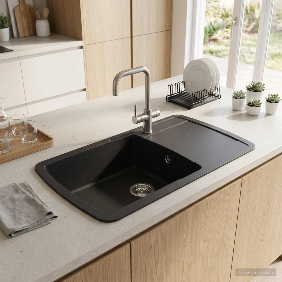 vidaXL Kitchen Sink Single Basin Granite 78 x 50 x 31 cm Graphite 1