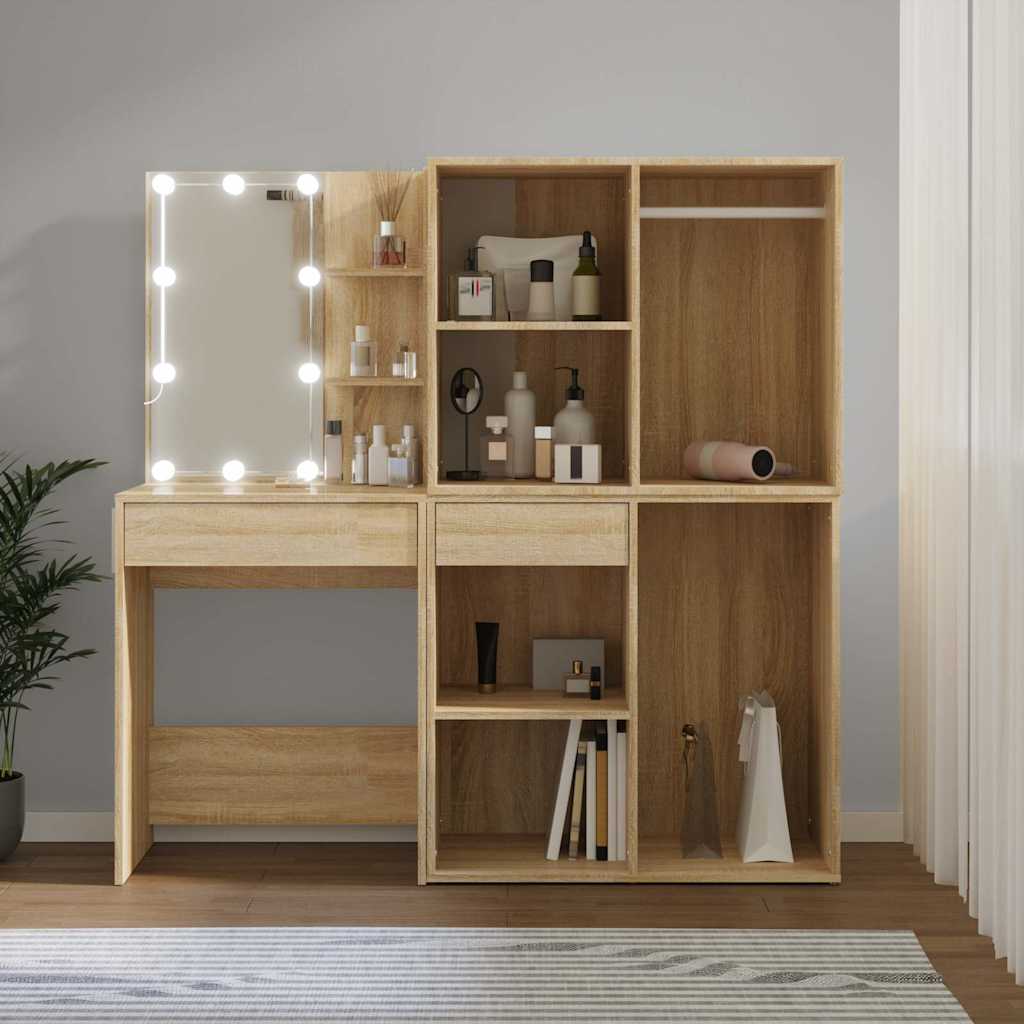 vidaXL LED Dressing Table with 2 Cabinets Sonoma Oak Engineered Wood 1