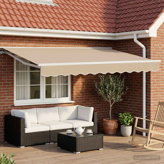 vidaXL Manual Awning Frame with LEDs Beige and White 3.5 x 2.5 m 1