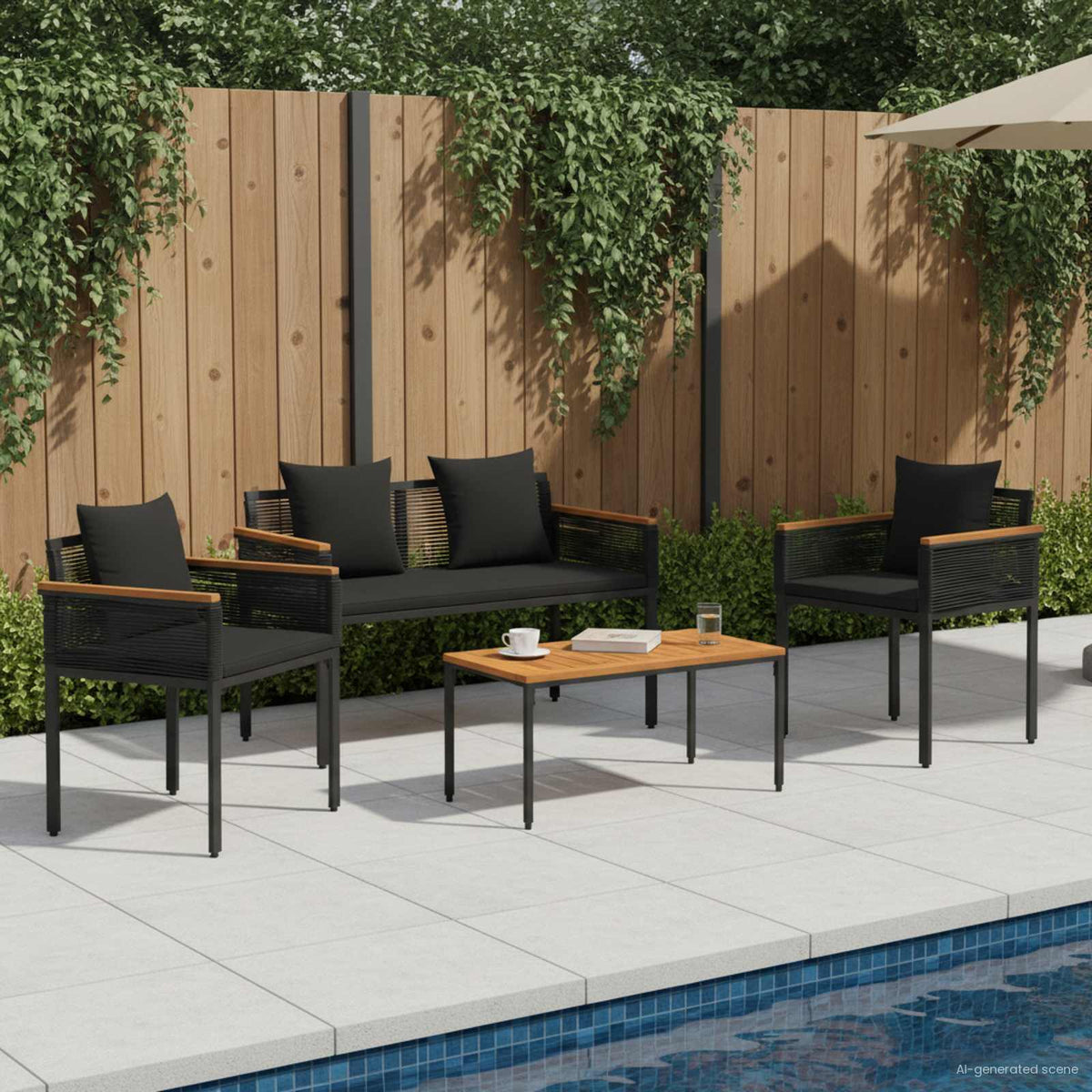 vidaXL Outdoor Furniture Set 4 pcs Black Poly Rattan 1