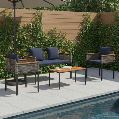 vidaXL Outdoor Furniture Set Grey and Navy Blue Poly Rattan 1