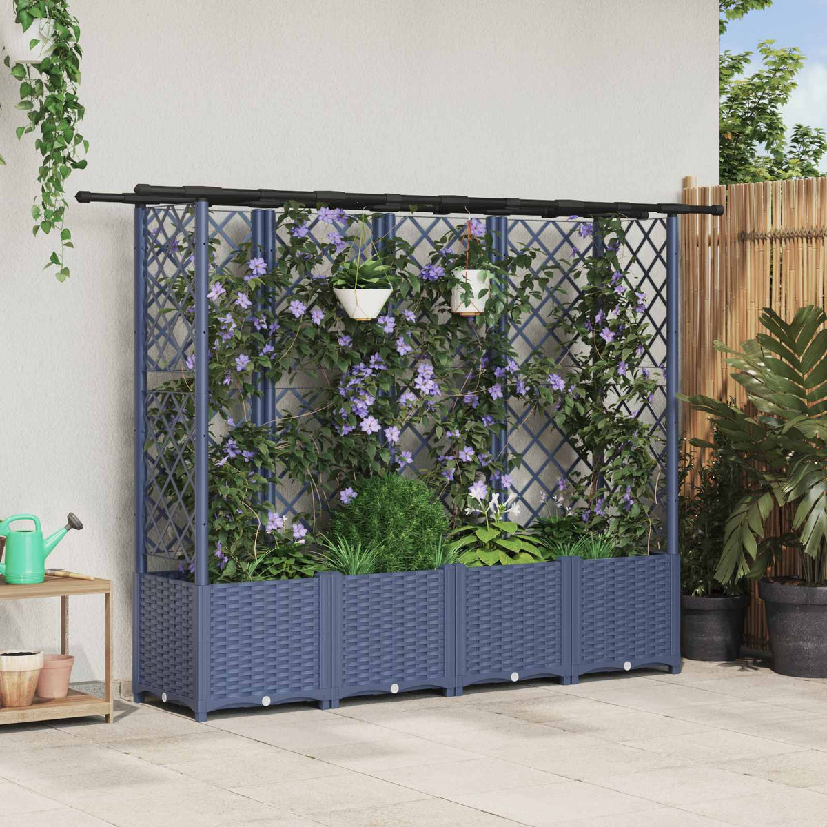 vidaXL Raised Bed with Trellis and Roof Grey 202 x 40 x 136 cm PP 1