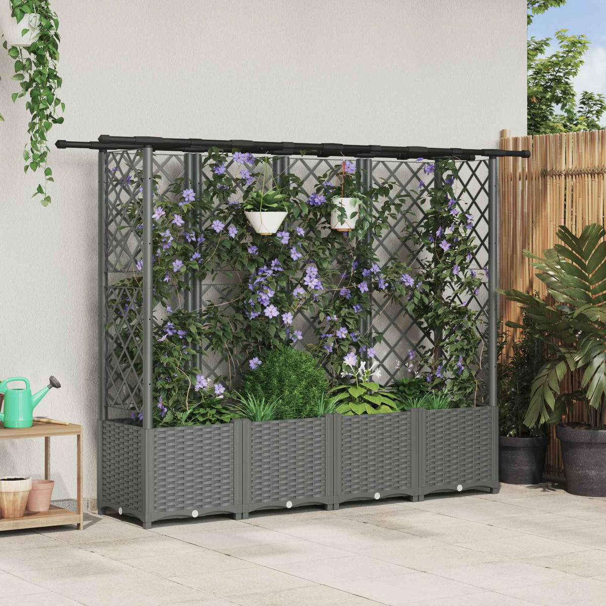 vidaXL Raised Bed with Trellis and Roof Light Grey 202 x 40 x 136 cm 1