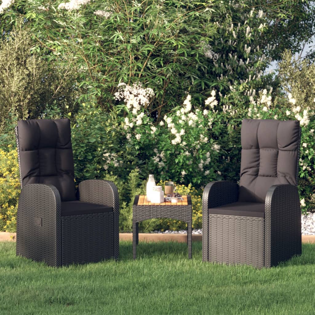 vidaXL Reclining Garden Chairs with Cushions 2 pcs Black Poly Rattan 1