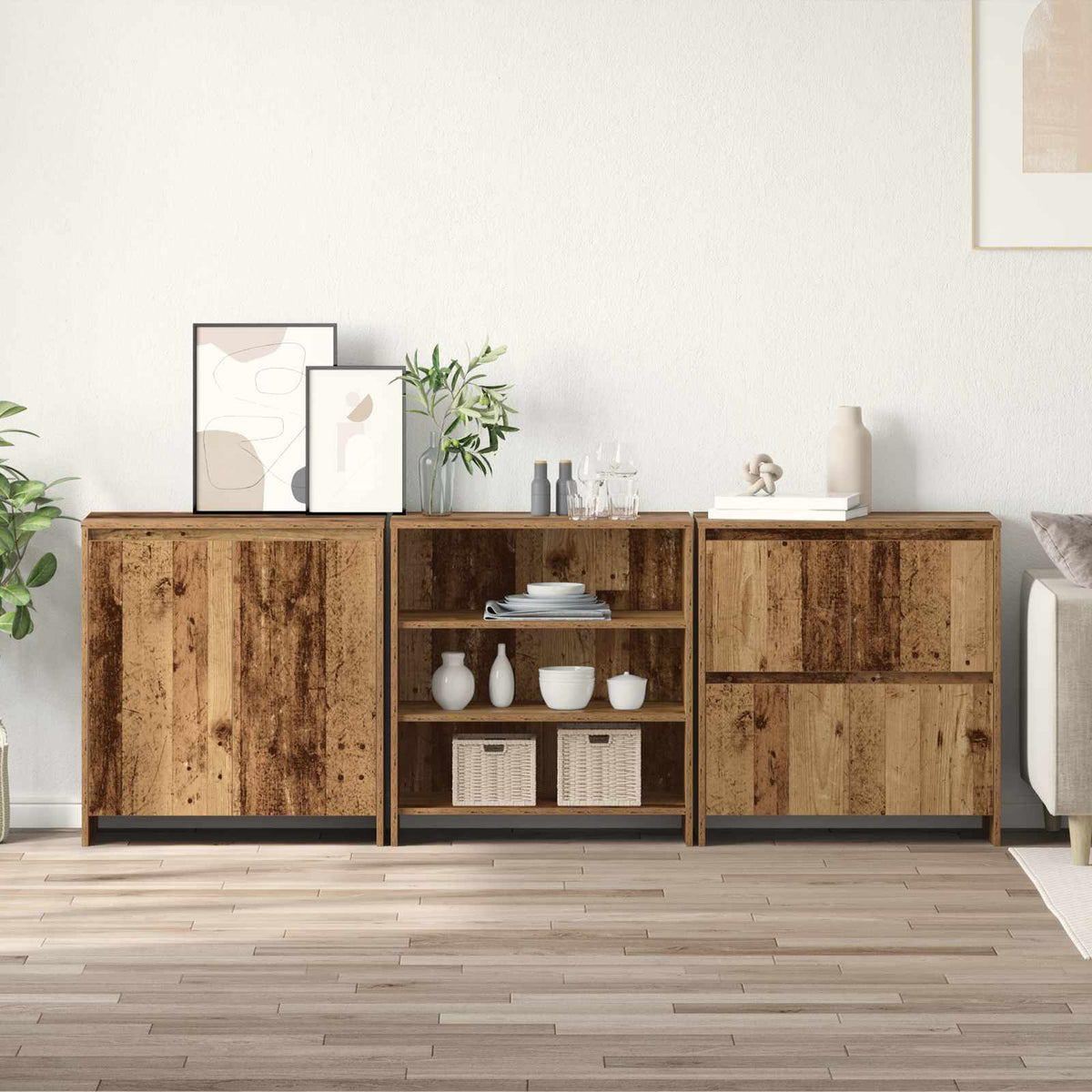 vidaXL Sideboard 3 pcs Old Wood 70 x 41 x 75 cm Engineered Wood 1