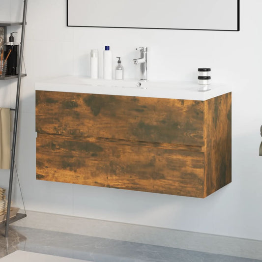 vidaXL Sink Cabinet with Built-in Basin Smoked Oak Engineered Wood 1