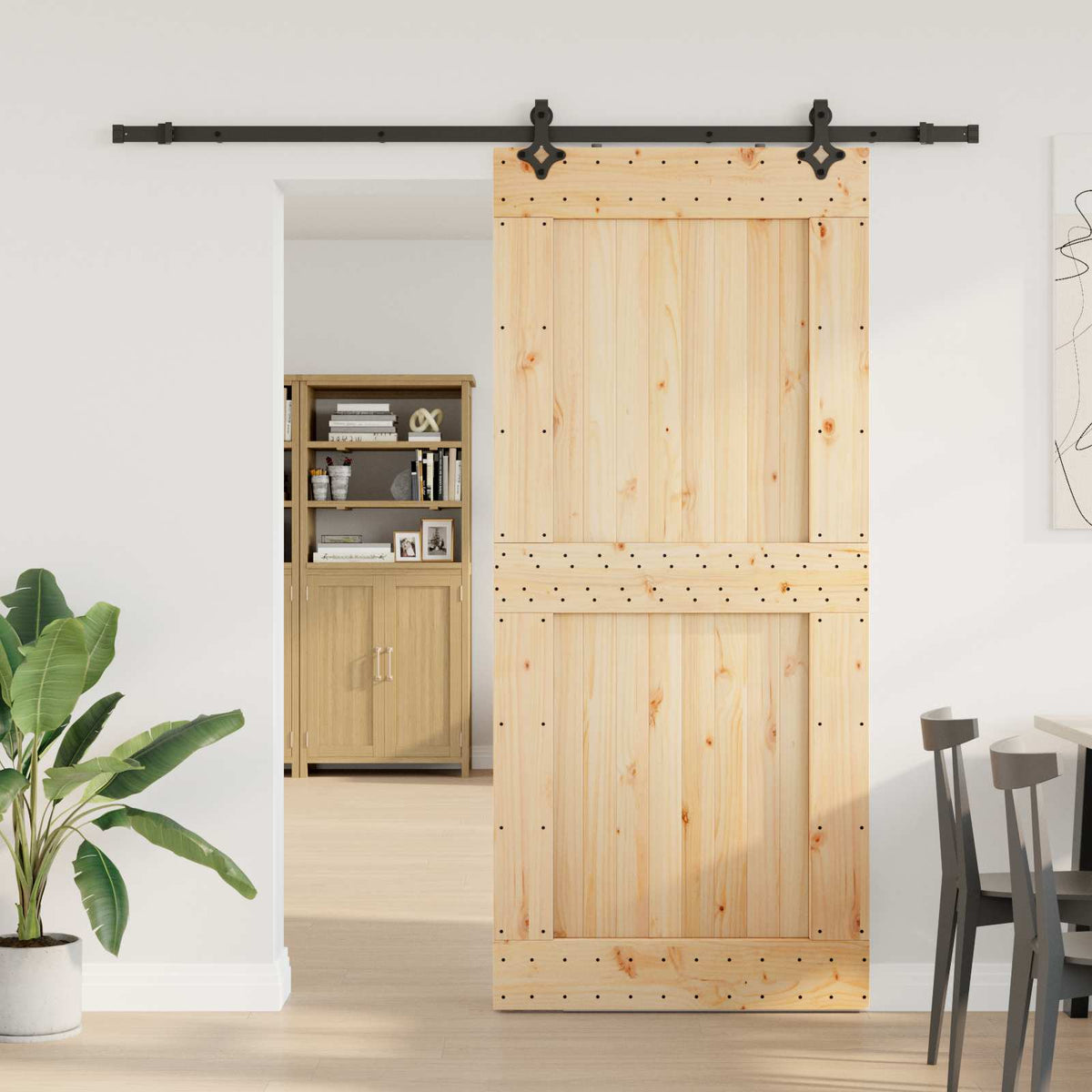 vidaXL Sliding Door NARVIK Natural and Black 100 x 210 cm (213.5 cm) 1
