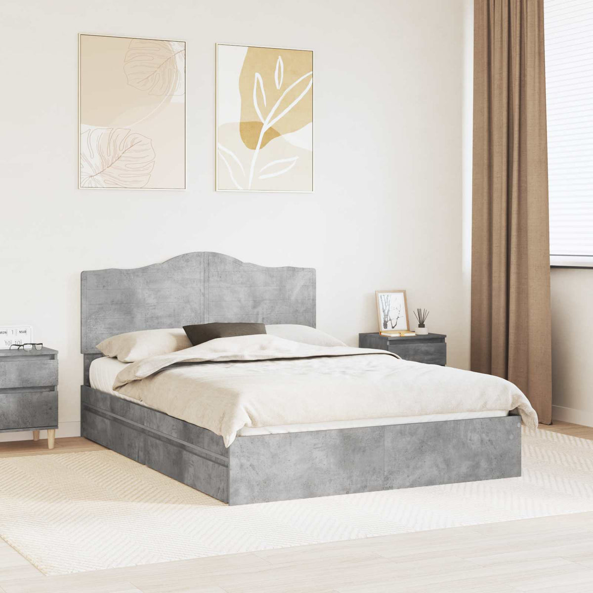 vidaXL Storage Bed Concrete Grey 150 x 200 cm Engineered Wood 1