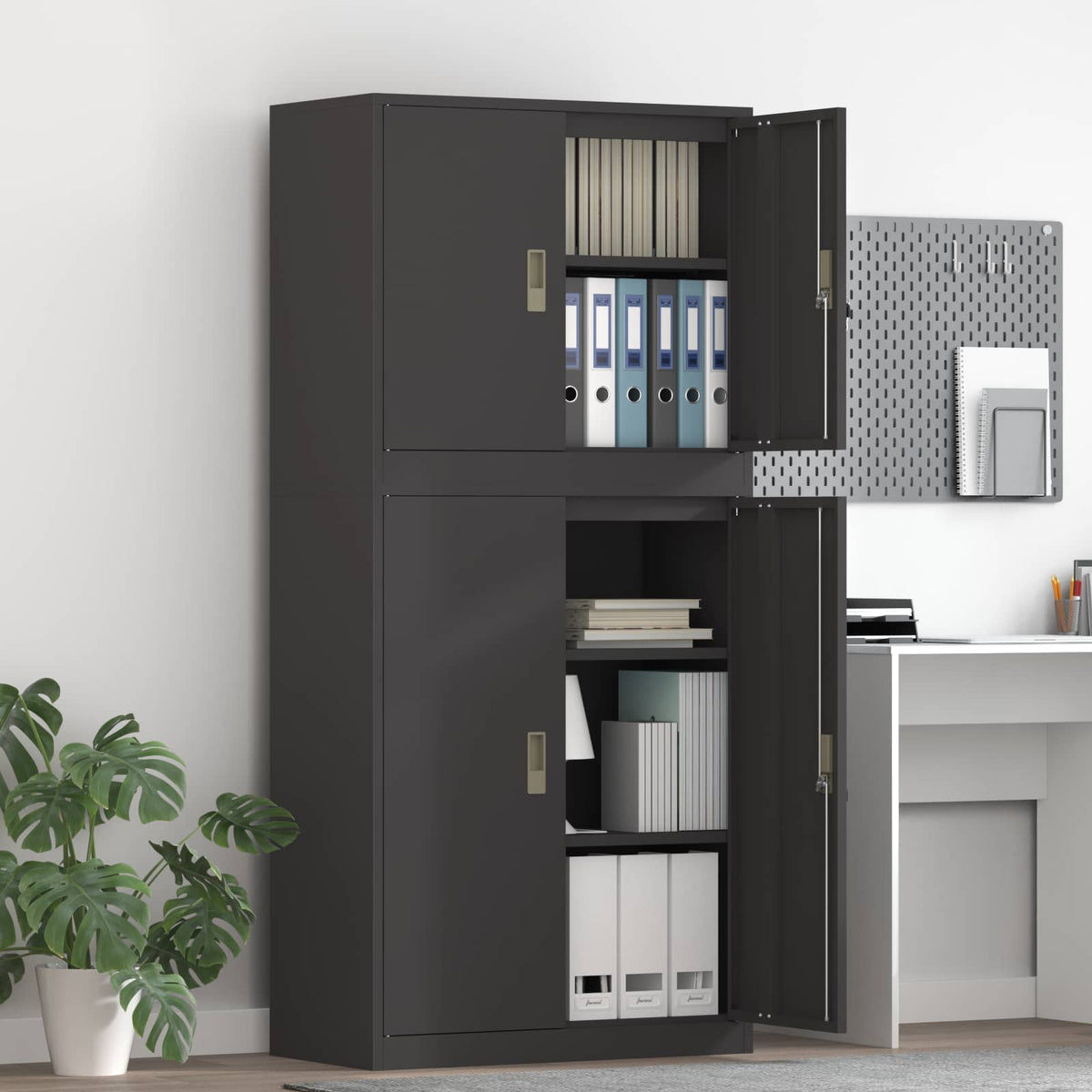 vidaXL Storage Cabinet 2 pcs Black 80 x 40 x 175 cm Steel Lockable 1