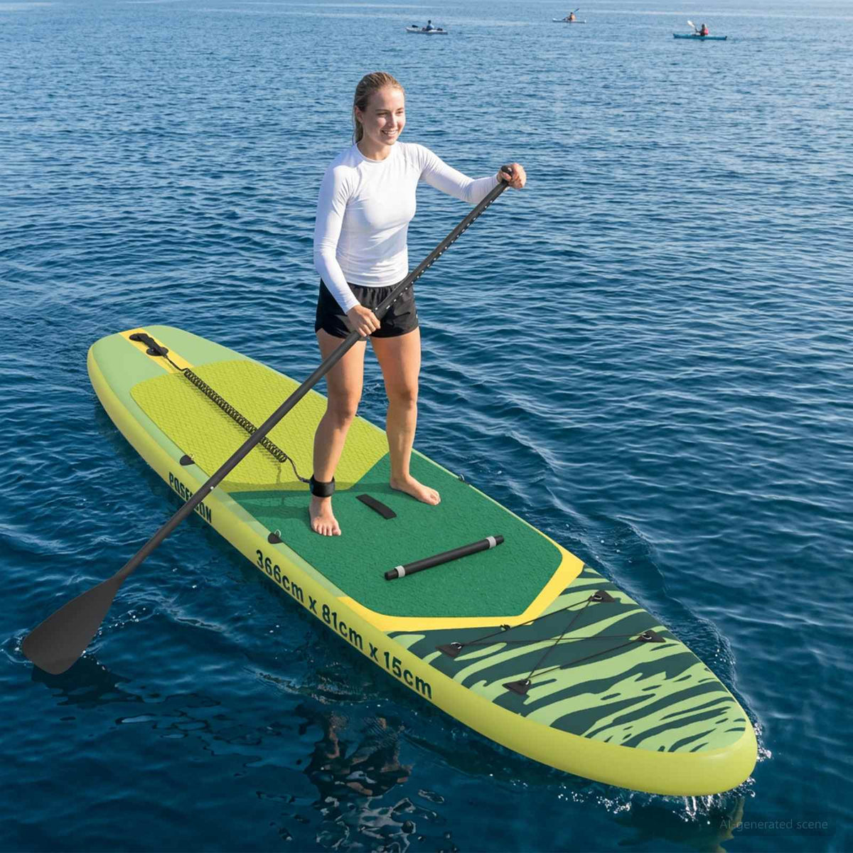 vidaXL SUP Board with Seat 2-in-1 POSEIDON 366 x 81 x 15 cm Green 1