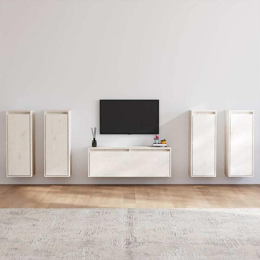 vidaXL TV Cabinet | Set of 5 | White | Solid pinewood | Compact | TV Cabinet 1