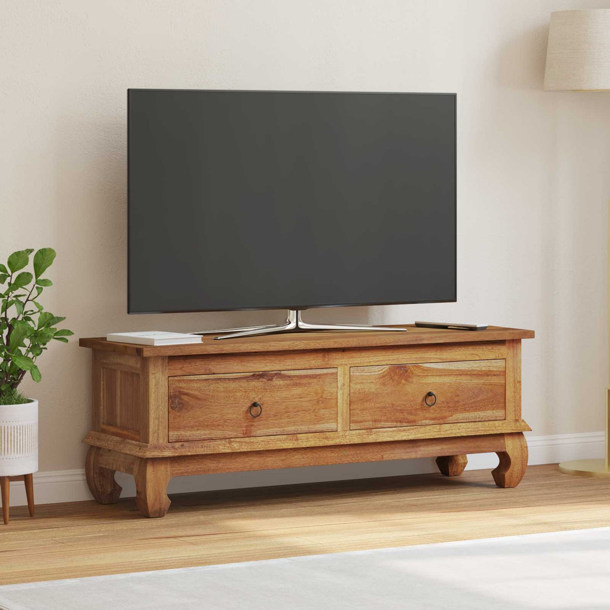 vidaXL TV Stand 110 x 35 x 40 cm Natural Solid Teak Wood 1