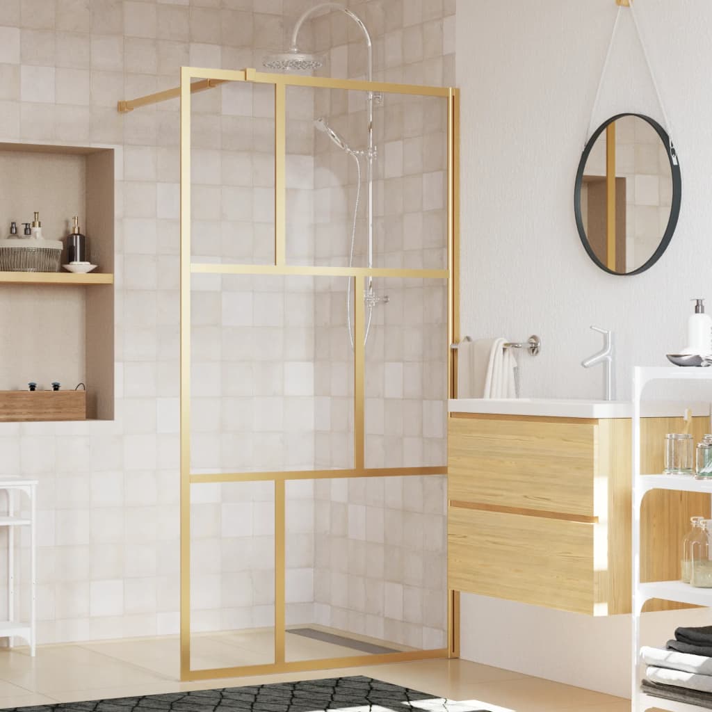 vidaXL Walk-in Shower Wall with Clear ESG Glass Gold 115x195 cm 1