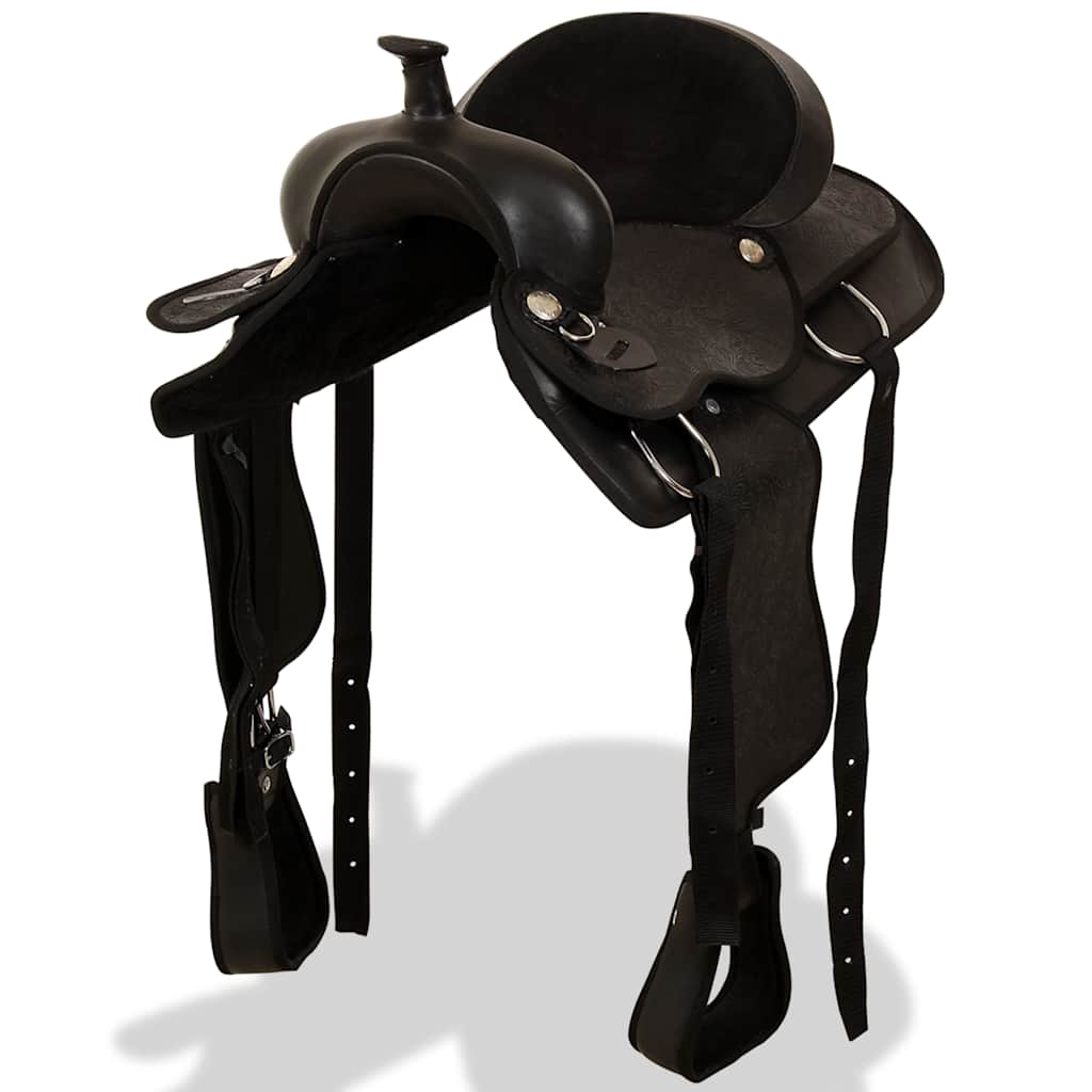 91353 vidaXL Western Saddle, Headstall&Breast Collar Real Leather 16" Black 1