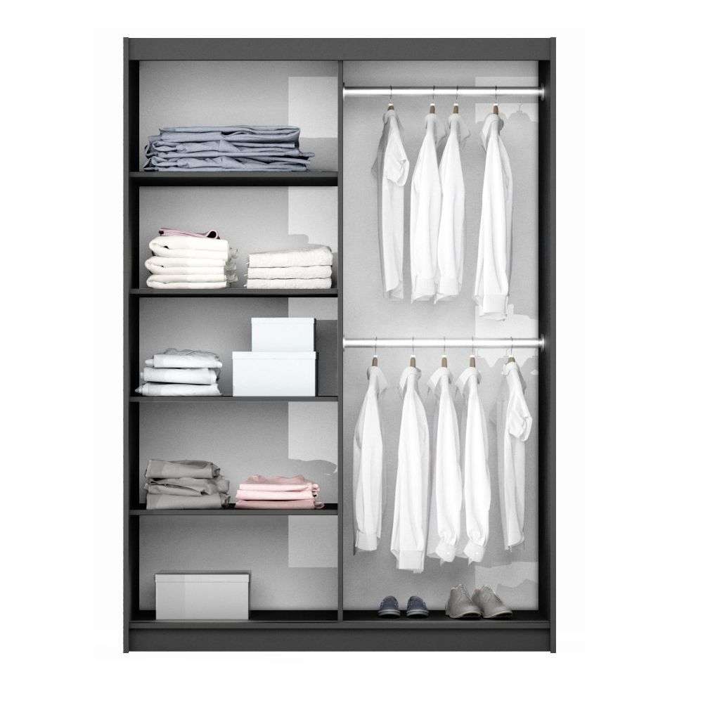 Graphite Mirrored Sliding Door Wardrobe 150cm – OXFORD