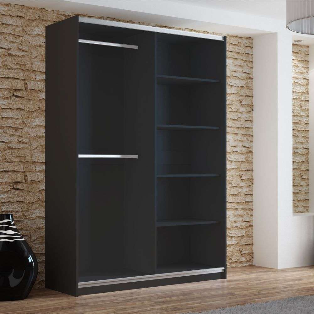 Graphite Mirrored Sliding Door Wardrobe 150cm – OXFORD