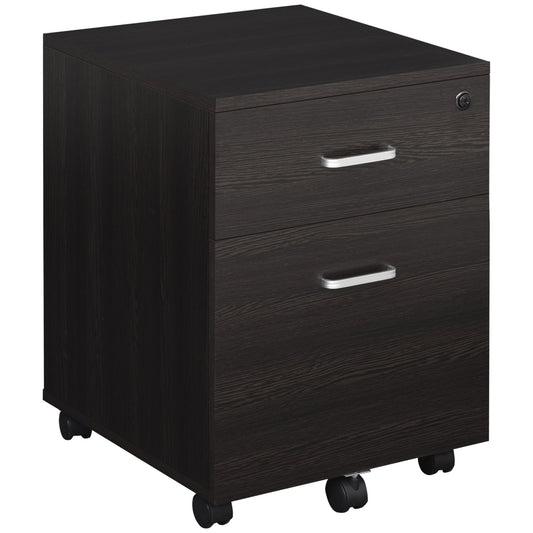 Vinsetto 2-Drawer Locking Office Filing Cabinet w/ 5 Wheels Rolling Storage Hanging A4 Cupboard Home Organisation Black Wood Grain