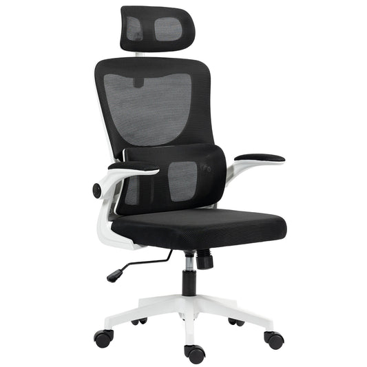 Vinsetto Ergonomic Office Chair, High Back Mesh Computer Desk Chair with Adjustable Headrest and Lumbar Support, Rotatable Armrests, Tilt Function for Home Office, Black