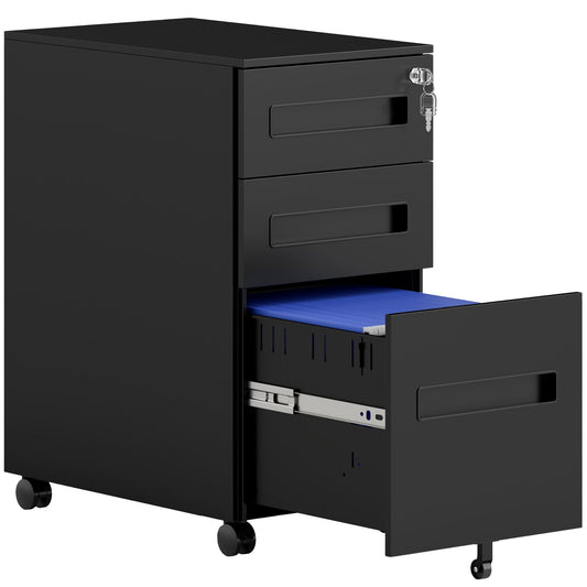 Vinsetto Three-Drawer Steel Filing Cabinet - Black