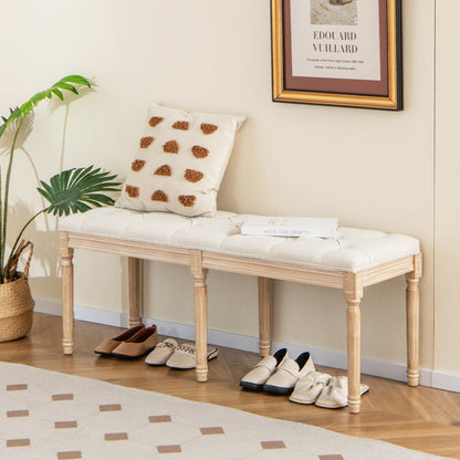 Vintage Entryway Bench with Solid Rubber Wood Legs-Beige