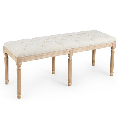 Vintage Entryway Bench with Solid Rubber Wood Legs-Beige