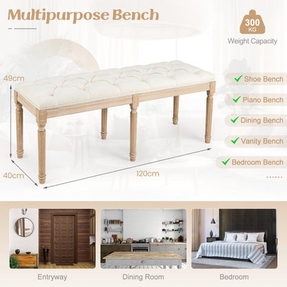 Vintage Entryway Bench with Solid Rubber Wood Legs-Beige