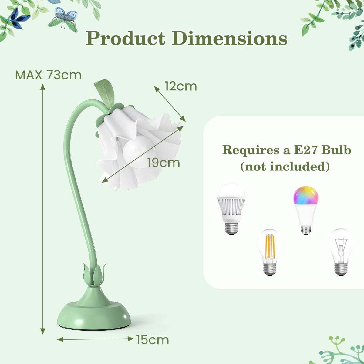 Vintage Nightstand Lamp with Lily of the Valley Acrylic Lampshade-Green