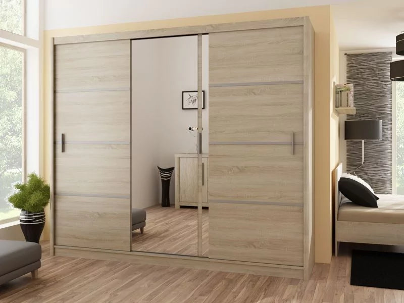 Broadland Sliding Door 250cm Mirror Wardrobe - White, Black, Sonoma