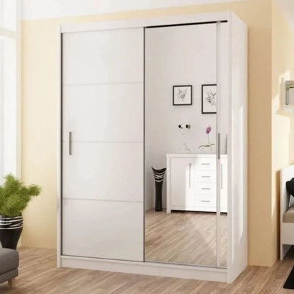 Vista Mirrored Sliding Door Wardrobe - Black, White and Oak