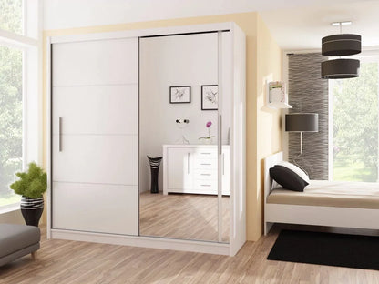 Vista Mirrored Sliding Door Wardrobe 203 cm- Black, White and Oak