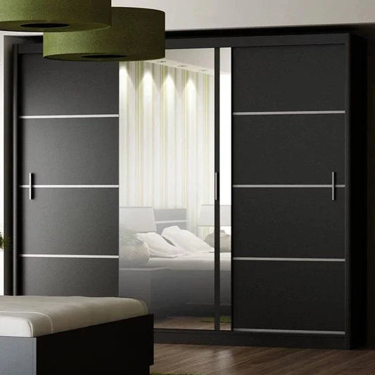 Broadland Sliding Door 250cm Mirror Wardrobe - Black, White, Sonoma