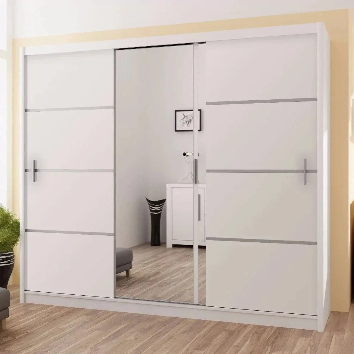 Broadland Sliding Door 250cm Mirror Wardrobe - White, Black, Sonoma