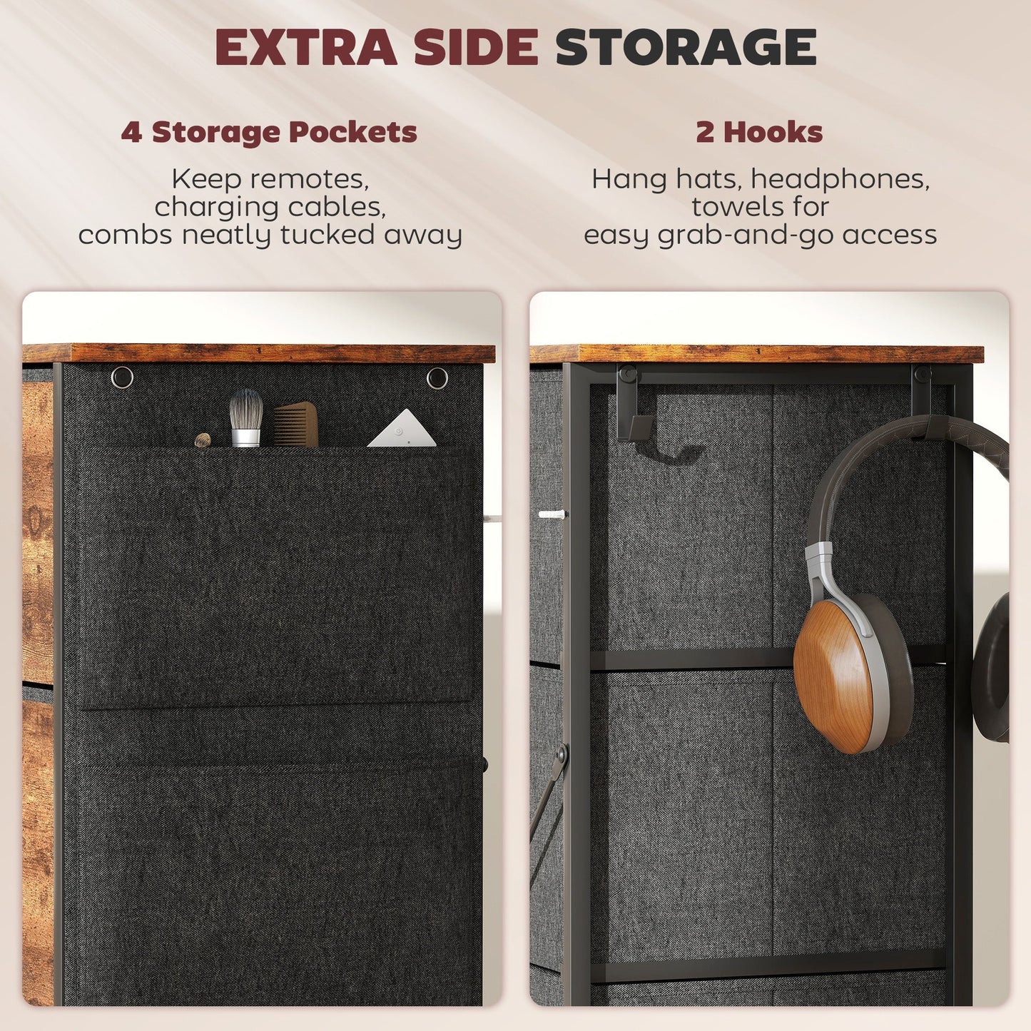 HOMCOM Chest of Four Fabric Drawers - Rustic Brown