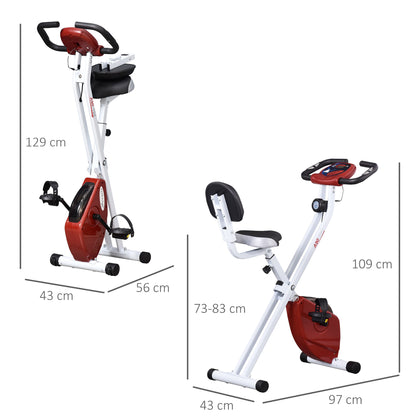 HOMCOM Folding Exercise Bike, Fitness Bicycle Indoor Trainer, 8-Level Magnetic Resistance Adjustable, with LCD Monitor, Pulse Sensor, Red