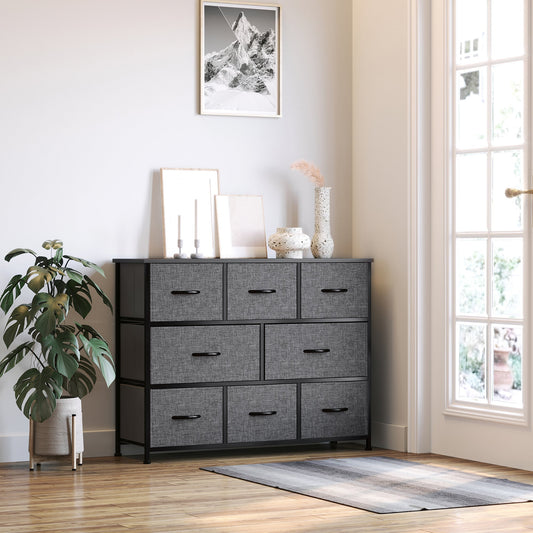 HOMCOM Chest of Drawers with 8 Foldable Drawers, 3-Tier Fabric Bedroom Dresser, Clothes Storage Unit for Bedroom Living Room, Dark Grey