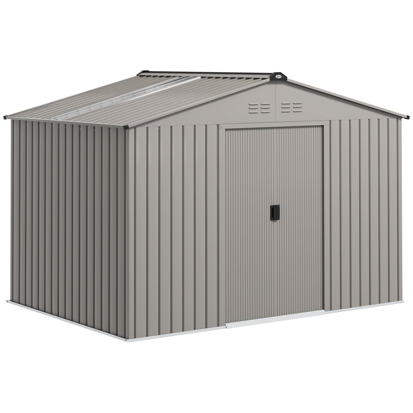Outsunny Garden Storage Shed, Metal Outdoor Storage Shed House with Foundation Kit, Ventilation, Doors, 9 x 6FT, Grey
