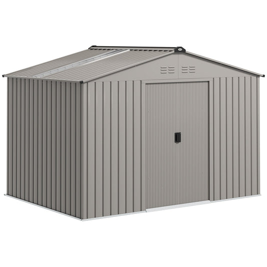 Outsunny Garden Storage Shed, Metal Outdoor Storage Shed House with Foundation Kit, Ventilation, Doors, 9 x 6FT, Grey
