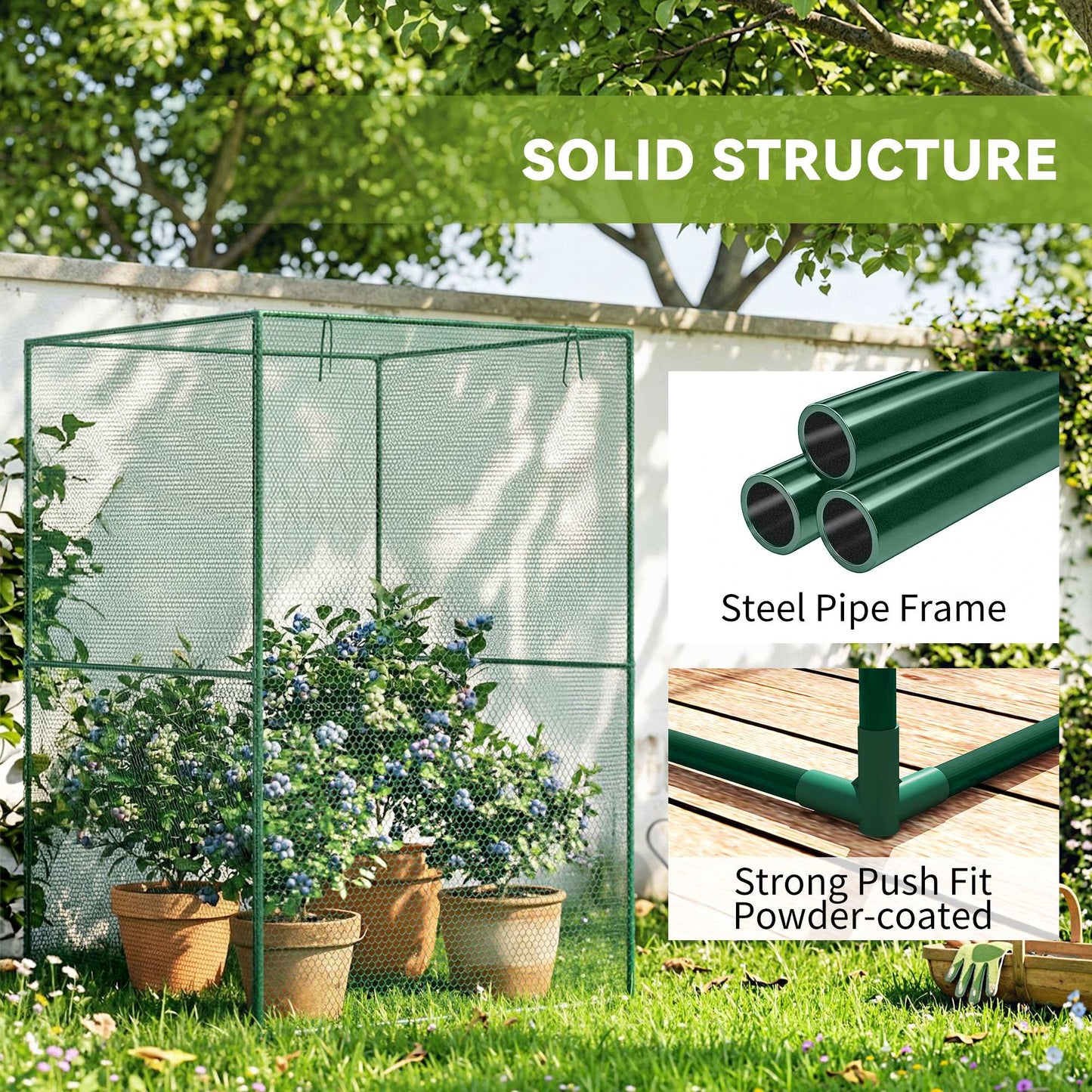 Outsunny 120 x 120cm Compact Plant Cage, with Netting - Green