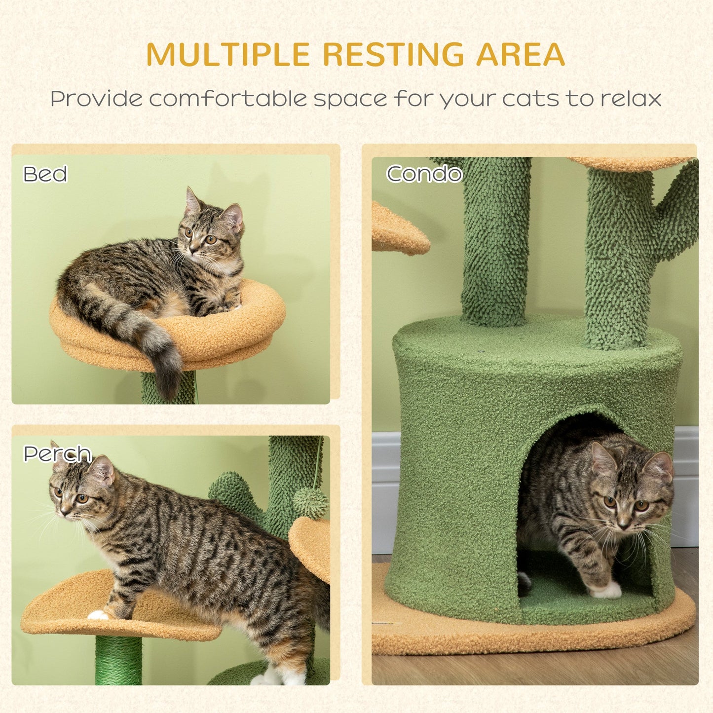 PawHut Multi Level Cat Tree, with Scratching Post, Toy Ball, Cat House, Bed - Green