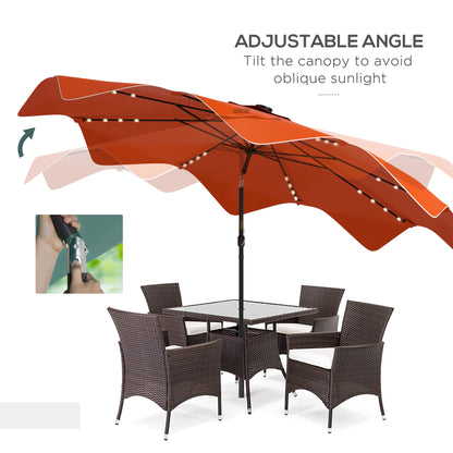 Parasol tarasowy solarny Outsunny z diodami LED i funkcją pochylania, parasol ogrodowy z korbą, 3 x 3 (m), pomarańczowy