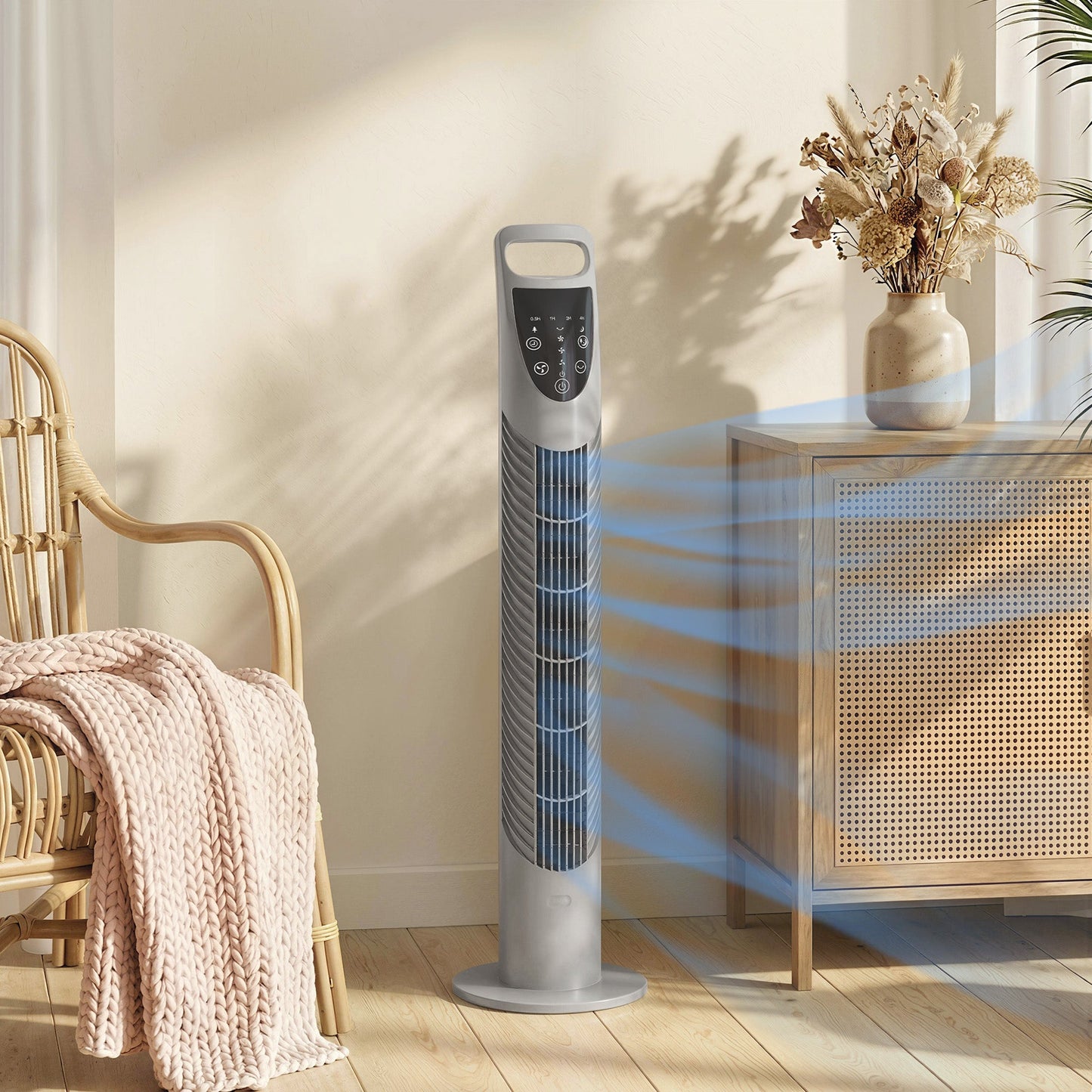 HOMCOM Tower Fan Oscillating 3 Speeds 3 Winds 40W w/ RC Timer Quiet - Grey