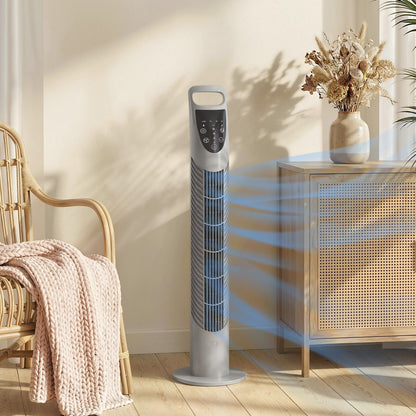 HOMCOM Tower Fan Oscillating 3 Speeds 3 Winds 40W w/ RC Timer Quiet - Grey
