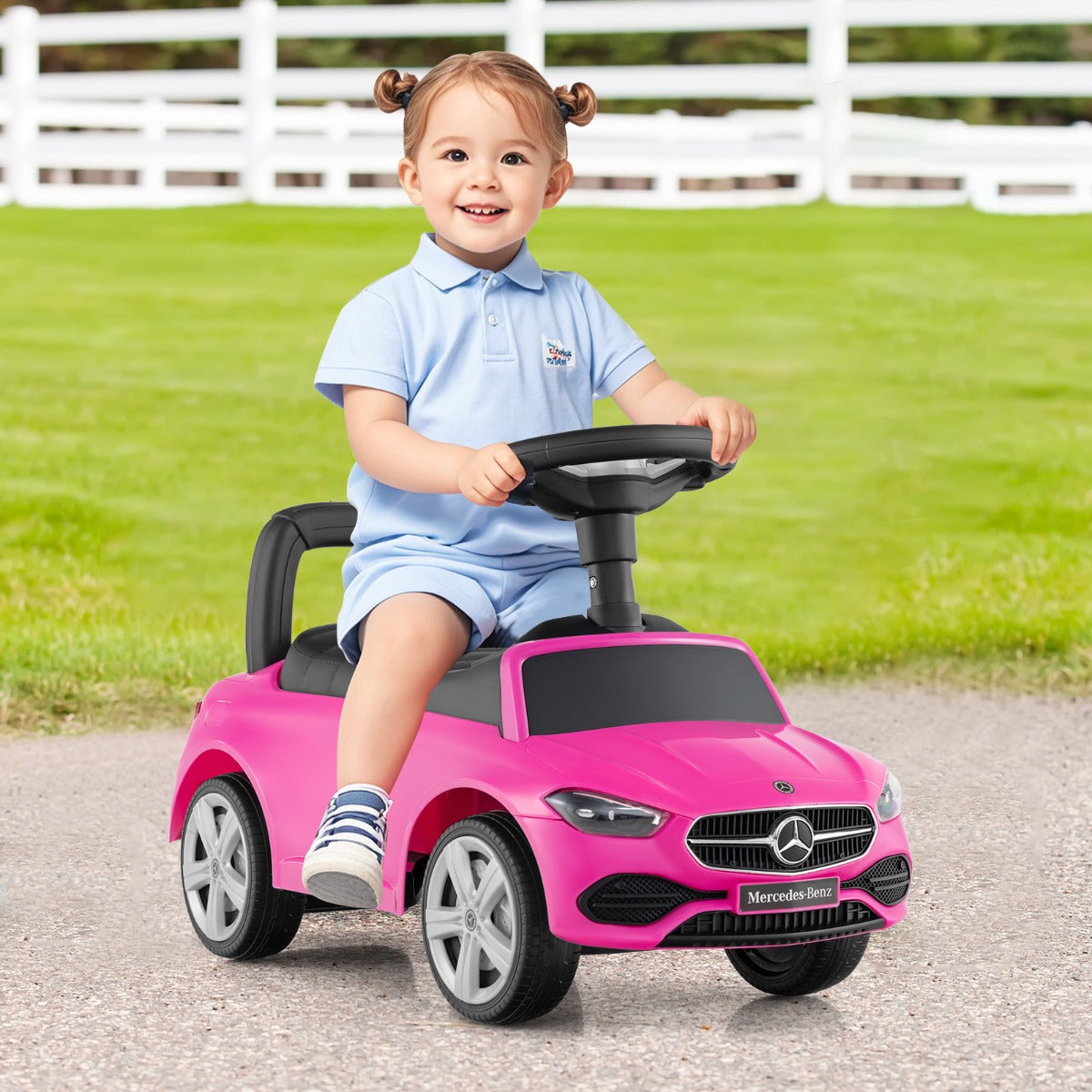 Mercedes-Benz licensed driving toy with steering wheel &amp; storage space ride-on car pink