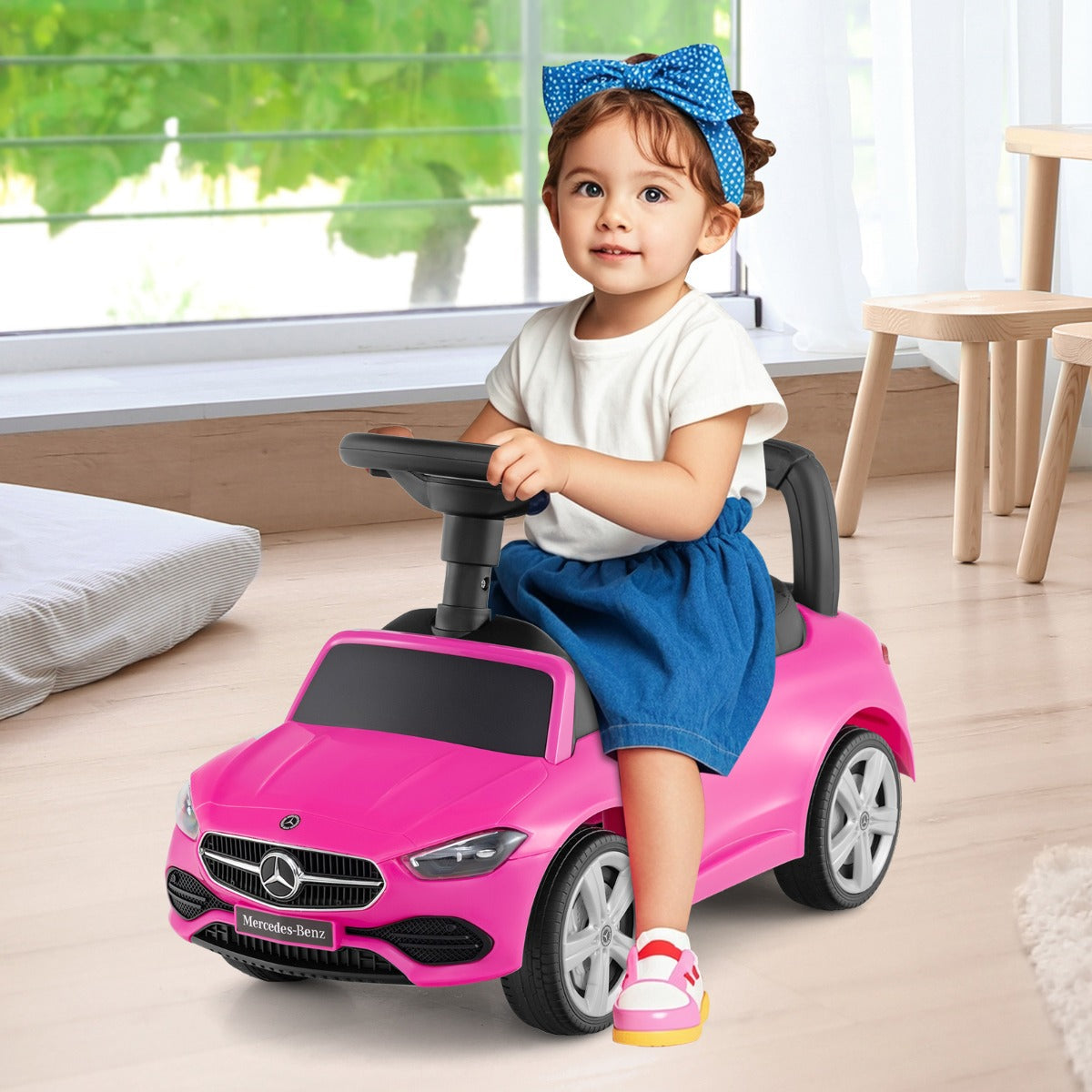 Mercedes-Benz licensed driving toy with steering wheel &amp; storage space ride-on car pink