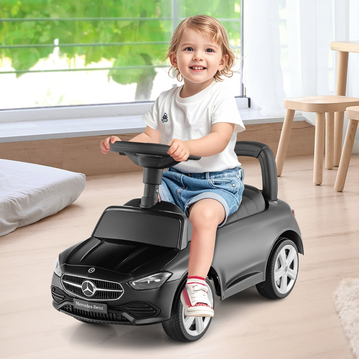 Mercedes-Benz licensed driving toy with steering wheel &amp; storage space ride-on car black