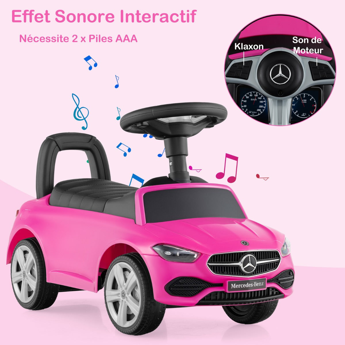 Mercedes-Benz licensed driving toy with steering wheel &amp; storage space ride-on car pink