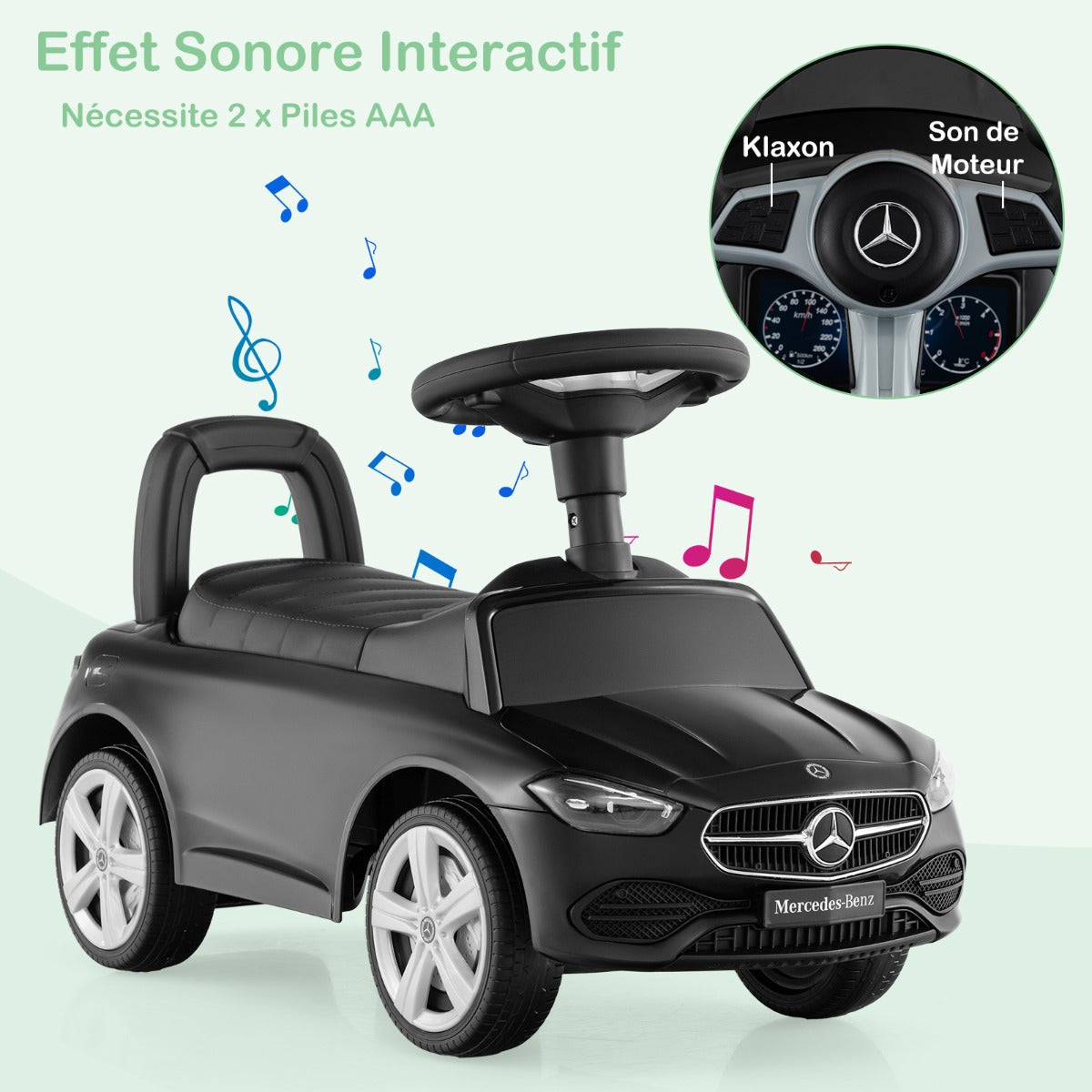 Mercedes-Benz licensed driving toy with steering wheel &amp; storage space ride-on car black