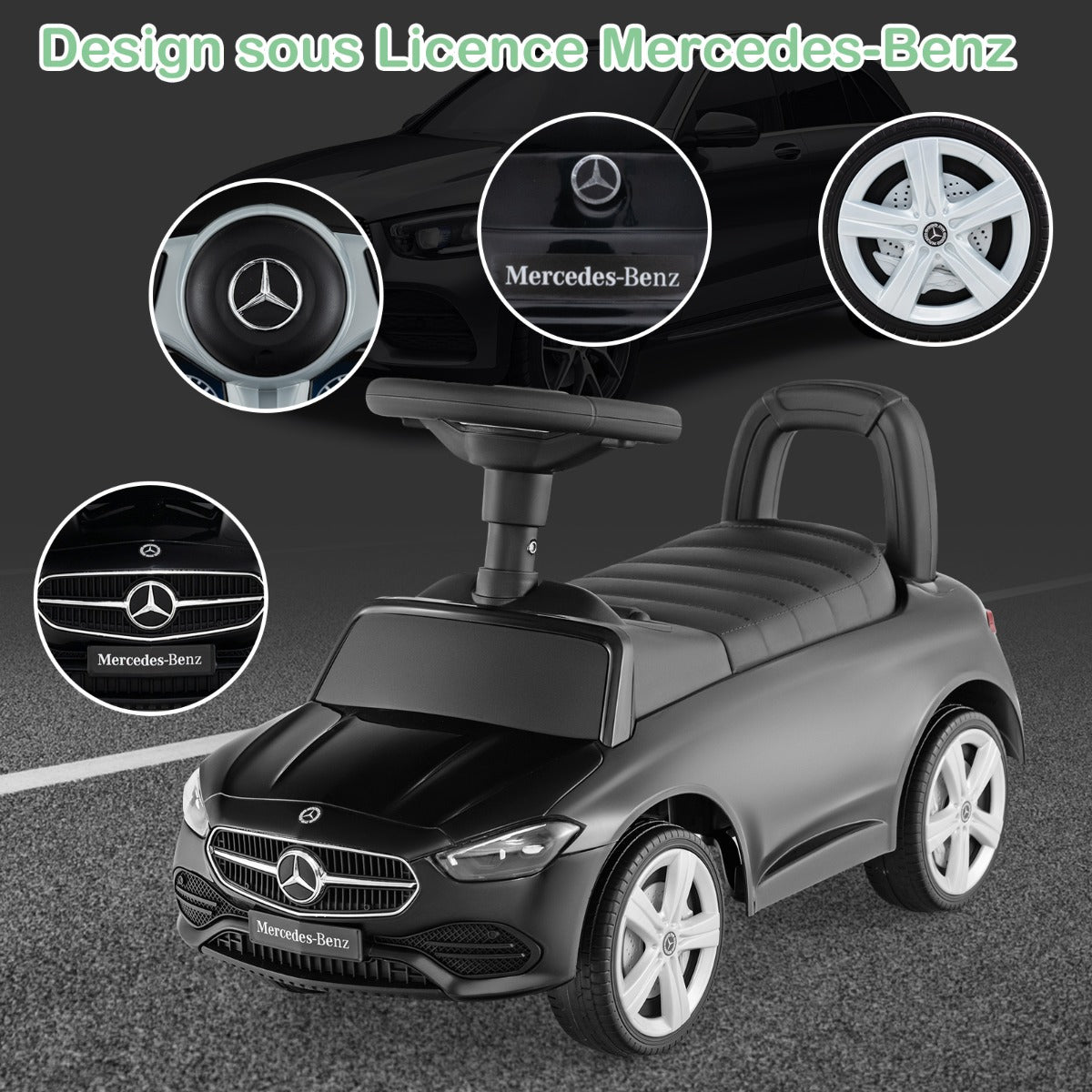 Mercedes-Benz licensed driving toy with steering wheel &amp; storage space ride-on car black