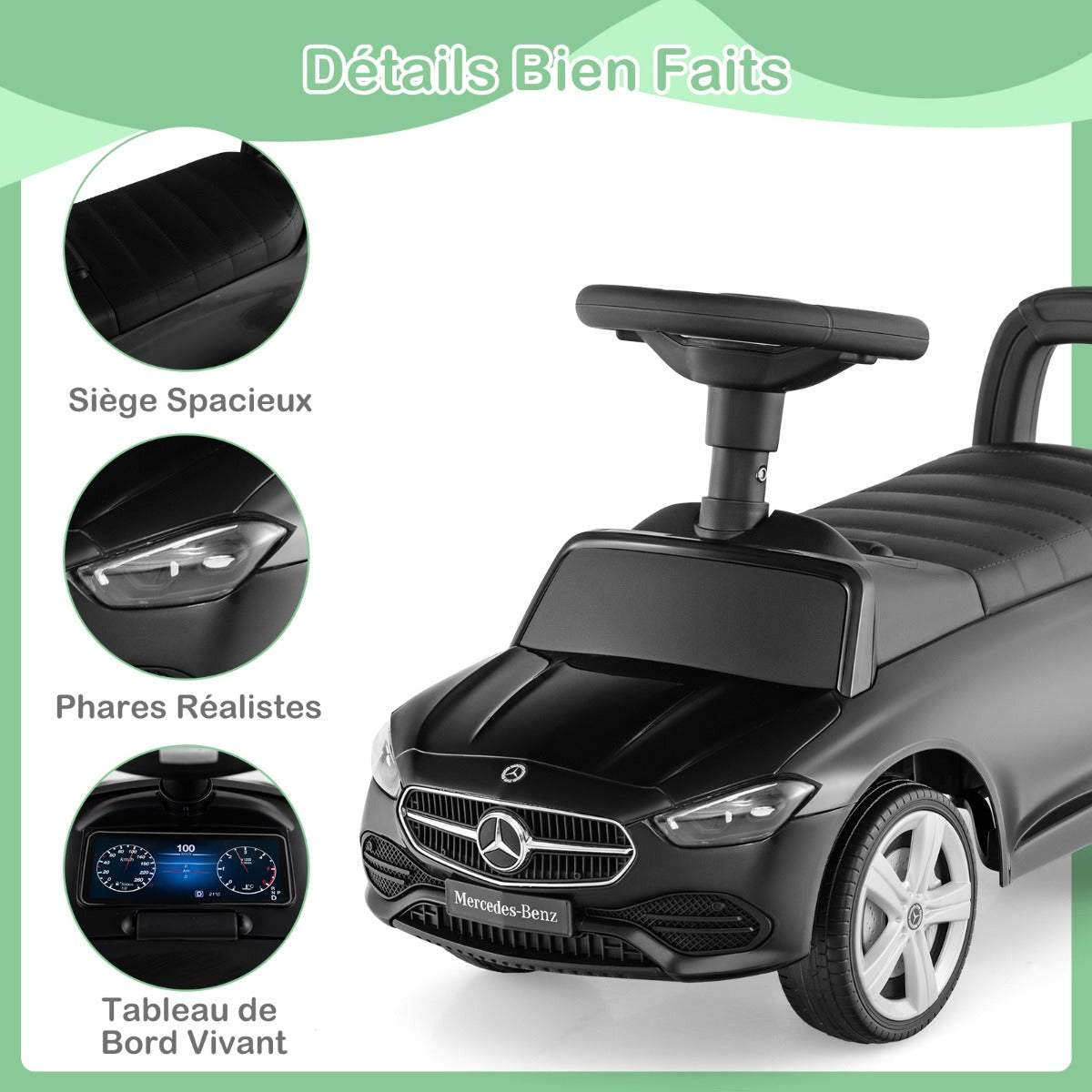 Mercedes-Benz licensed driving toy with steering wheel &amp; storage space ride-on car black