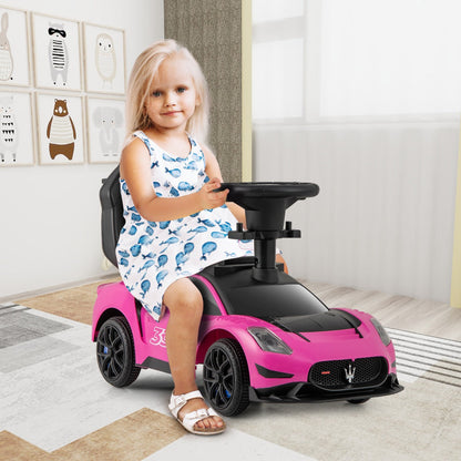 3-in-1 Ride on Push Car with 2 Universal Wheels, Music Steering, Guardrail and Handlebar-Pink